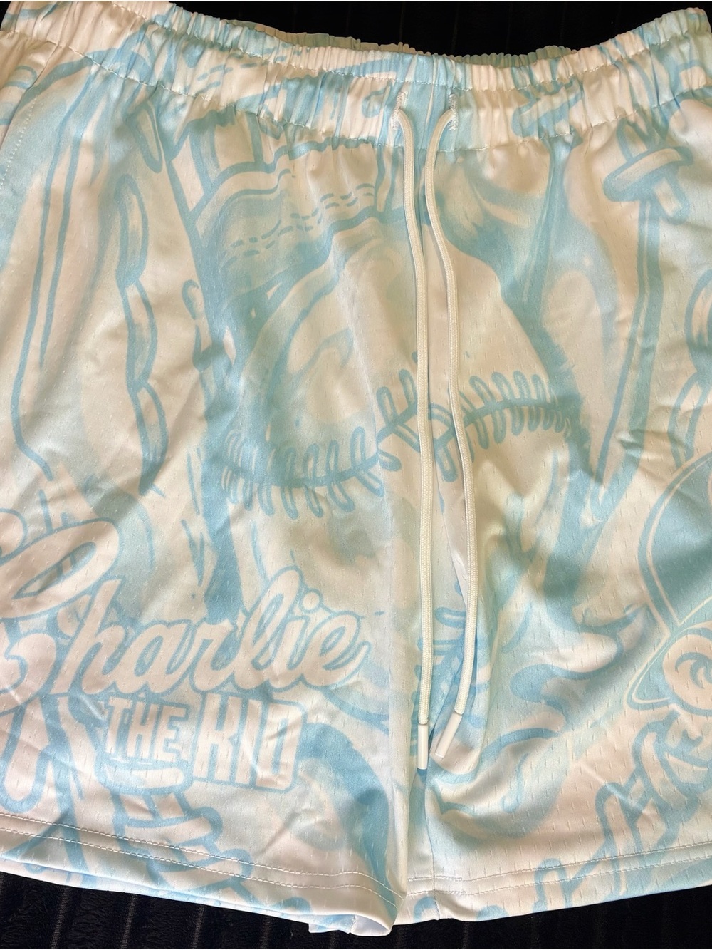 Charlies Light Blue & White Graphic Athletic Shorts